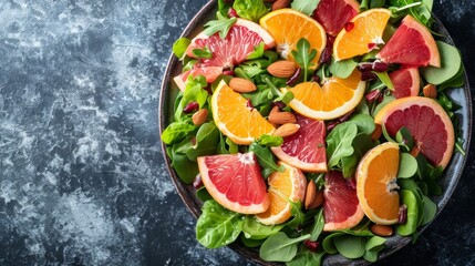 A light and citrusy citrus salad composed of orange and grapefruit segments, mixed greens