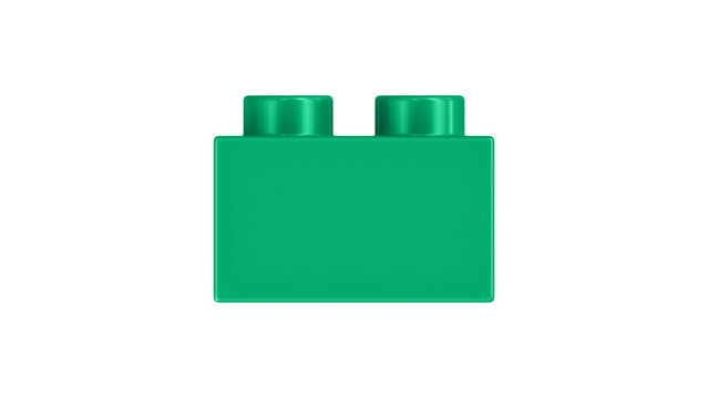 Jade Green Lego Block Isolated on a White Background. Close Up View of a Plastic Children Game Brick for Constructors, Side View. High Quality 3D Rendering with a Work Path. 8K Ultra HD, 7680x4320