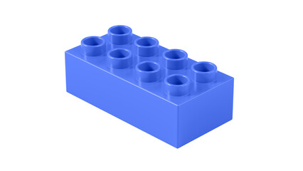 Coral Blue Plastic Lego Block Isolated on a White Background. Children Toy Brick, Perspective View. Close Up View of a Game Block for Constructors. 3D rendering. 8K Ultra HD, 7680x4320, 300 dpi