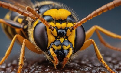 Fototapeta premium Unleashing Precision: Jaw-Dropping Wasp Closeup - Unmatched Clarity for Your Next Project