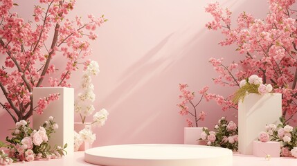 a pink background with white and pink flowers