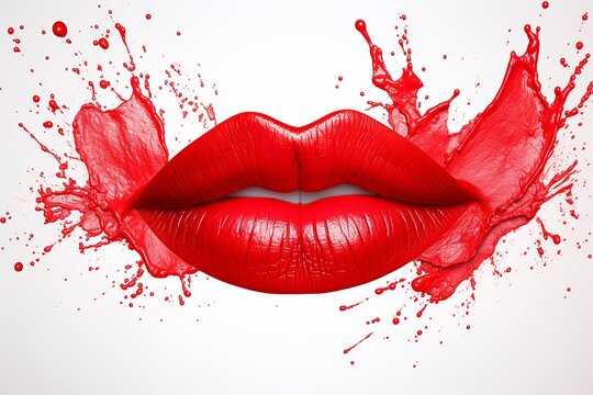 Bold red lipstick smear on white background - artistic top down view of iconic beauty product