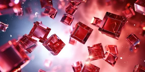 Foto op Plexiglas Red 3D glass cubes floating in Space background © amankris99