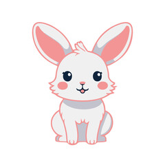 cute flat drawing of a white and pink rabbit for kids. Packaging, advertising of children's products, coffee shop, fabric, logo