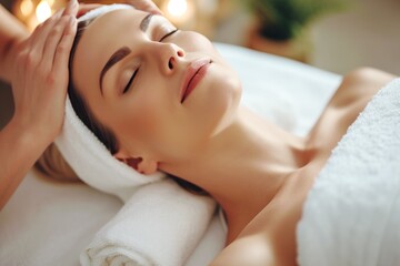 Obraz na płótnie Canvas young woman getting spa treatment at beauty spa salon, cosmetology, beauty skin care