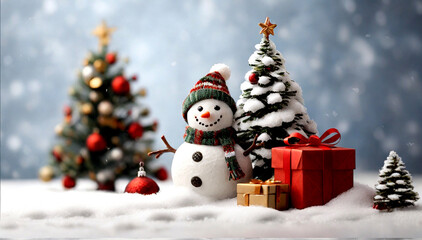 Fototapeta na wymiar snowman with christmas tree