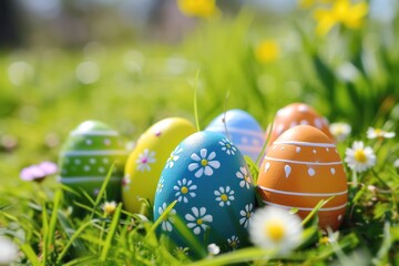 colored easter eggs in grass