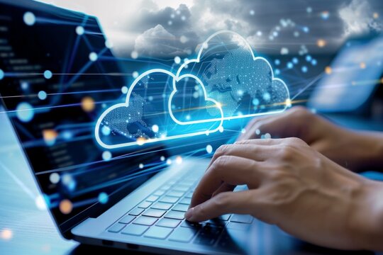 cloud data transfer , cloud computing technology and online data storage for business network concept
