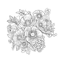 Anemone. Anemones vector. Illustration, flower tattoo. Flowers in boho style, sticker on a white background. Clip-art, blank for the designer
