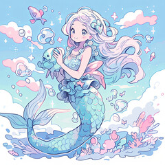 Obraz na płótnie Canvas the mermaid princess on the sea, AI Generative 