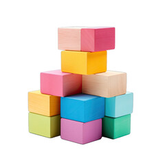 Colorful Wooden Blocks Background. Creative and Playful. Isolated on a Transparent Background. Cutout PNG.
