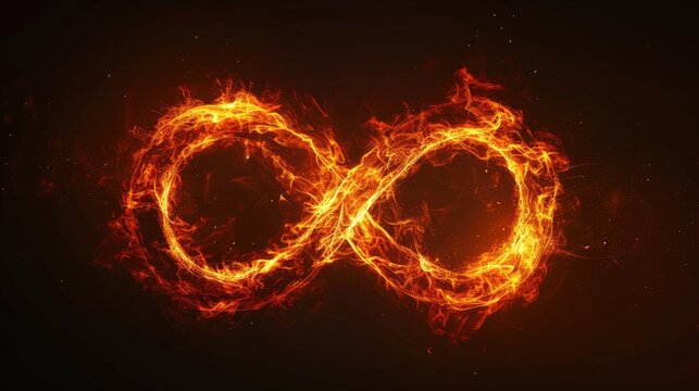 Infinity fire sign on black background symbolizing perpetual warmth and passion