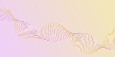 Obraz premium Abstract background with waves for banner. Medium banner size. Vector background with lines. Pink and yellow gradient. Brochure, booklet. Spring, summer, holiday