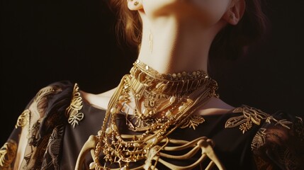 Anatolian Elegance: Couture Dress Adorned with Bold Gold Accents