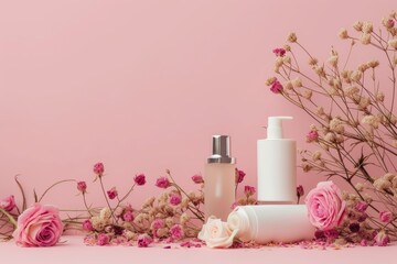 spa objects on white,logo, with pink flower, generative ai
