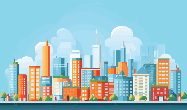 Flat Design Cityscape Bright and Simplistic Urban Vie isolated vector style illustration