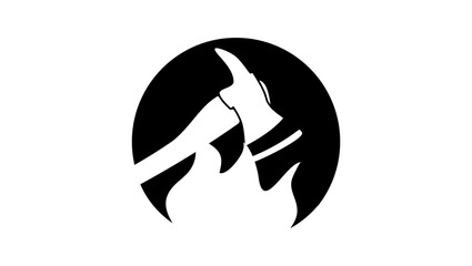 firefighter emblem, fire and Fire Axe, black isolated silhouette
