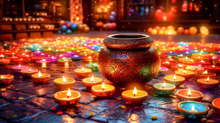 In the midst of colorful festivities, people joyfully celebrate Diwali