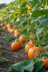 A sprawling pumpkin vine, promising autumn's harvest and festive decorations