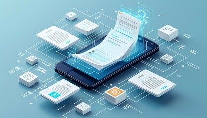 Mobile Document Management Apps,  the convenience of mobile document management apps with an image featuring document scanning, editing, AI 