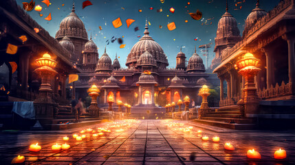 Embraced by the luminous glow of Diwali, the iconic Taj Mahal temple - obrazy, fototapety, plakaty