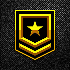 Golden star, insignia, military rank icon, game achievement rating, battle award, reward signs.