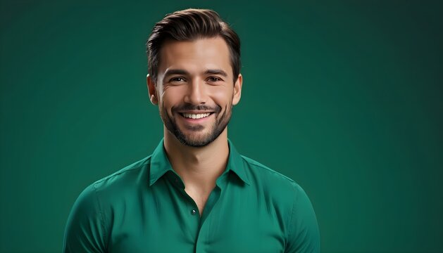 portrait of a man with a straight posture and wearing a emerald green shirt