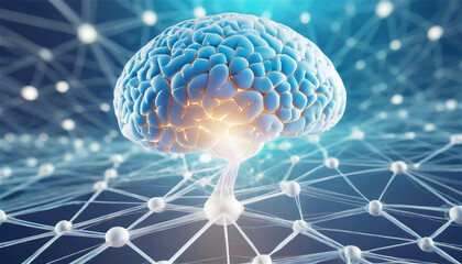 A brain with neural network leading into it illustrative background