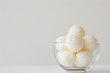 fresh balls of ice cream in a glass bowl. isolated background, copy space. minimalistic. tasty sweet icecream