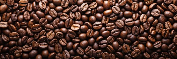 Fototapeta premium fresh coffee beans, top view, background, banner