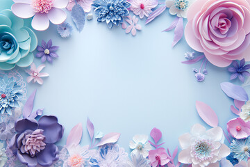 paper flowers along the contour of a rectangle on a blue background