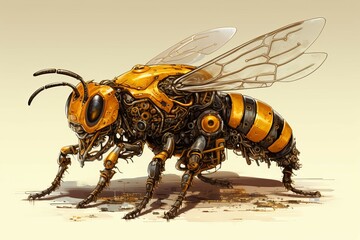 Golden Mechanic bee honey. Insect yellow. Generate Ai - obrazy, fototapety, plakaty