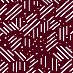 Burgundy diagonal dots and dashes seamless pattern vector illustration