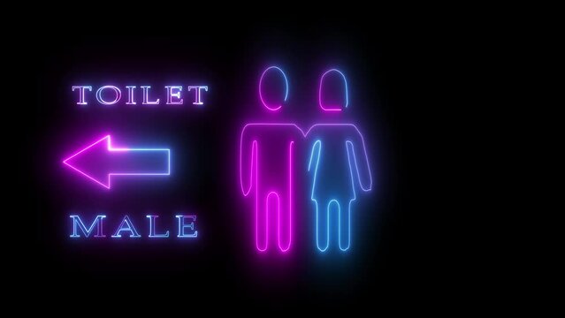 Male toilet or restroom sign on a black background. Colorful neon light glowing icon male.