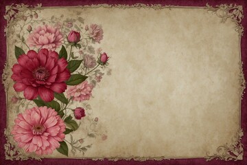 vintage aged paper background with flowers and with a shabby chic look