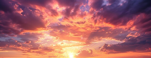 sunset sky clouds in the evening with red orange yellow and purple sunlight on golden hour after 