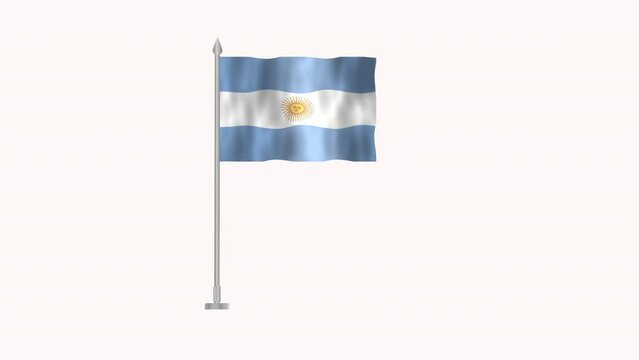 Flag of Argentina, Pole flag of Argentina on white screen, Argentina 3D Animation flag waving in the wind isolated on white Background.