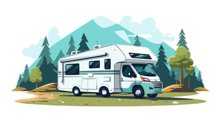 recreational vehicle camping vector flat isolated illustration - obrazy, fototapety, plakaty