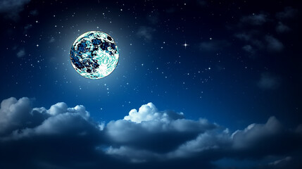 Beautiful blue color night sky with moon