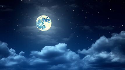 Naklejka na ściany i meble Beautiful blue color night sky with moon