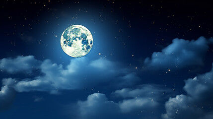 Naklejka na ściany i meble Beautiful blue color night sky with moon