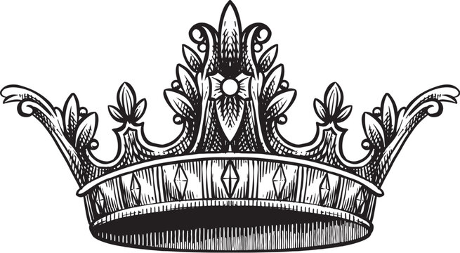 crown vintage heraldic engraving hand drawn