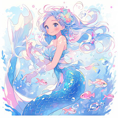 Obraz na płótnie Canvas the mermaid princess on the sea anime art cartoon loli mermaid sky, AI Generetive