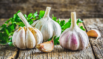 garlic on a wooden background