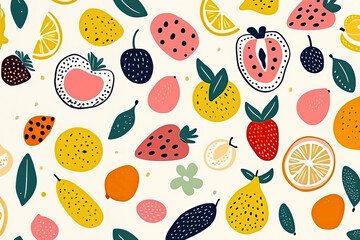 Colorful background with fruits. Summer pattern