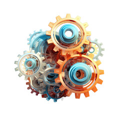 Symphony of interlocking gears isolated on white or transparent background