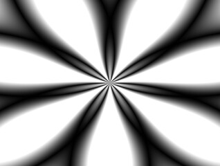 Promienisty kwiatowy kształt w biało czarnej kolorystyce z efektem rozmycia  - abstrakcyjne tło - obrazy, fototapety, plakaty