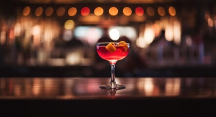 Negroni cocktail with orange slice and cherry