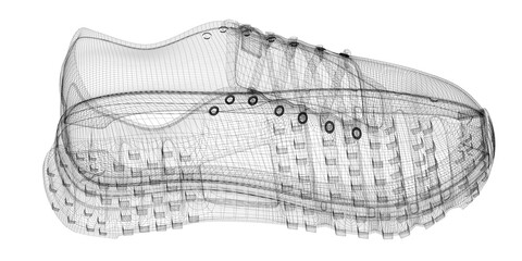 Shoes designed in wireframe, shoe design, fashion, upper, sole, 3d rendering, CAD