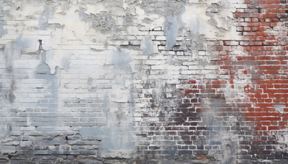 Obraz premium Weathered brick wall, old and damaged, creates abstract backdrop generated by AI
